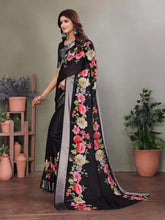 Black Dull Moss Floral Print Saree